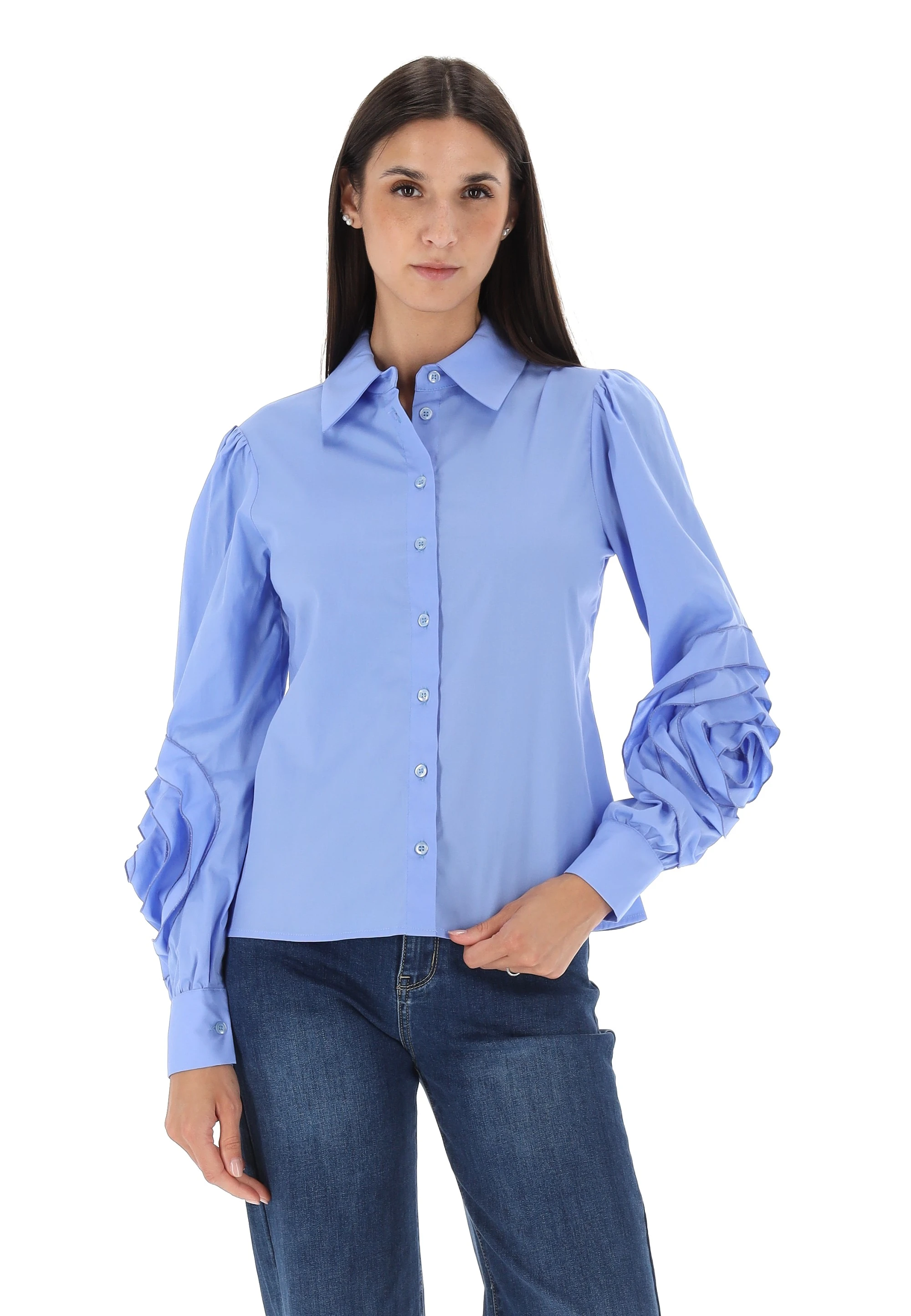 Camicia in cotone rouches maniche èks